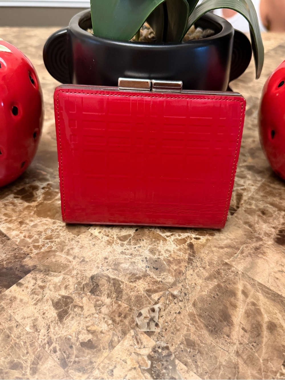 Authentic Burberry Shadow Check Patent Leather Kiss Lock Wallet